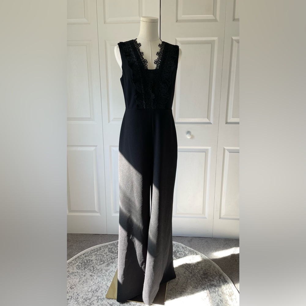 Maje Black Jumpsuit with v neck and bell bottoms size 40